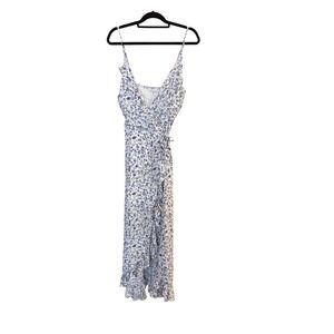 Soleil Wrap Dress Women Blue Floral Ruffle Boho Midi SIZE M